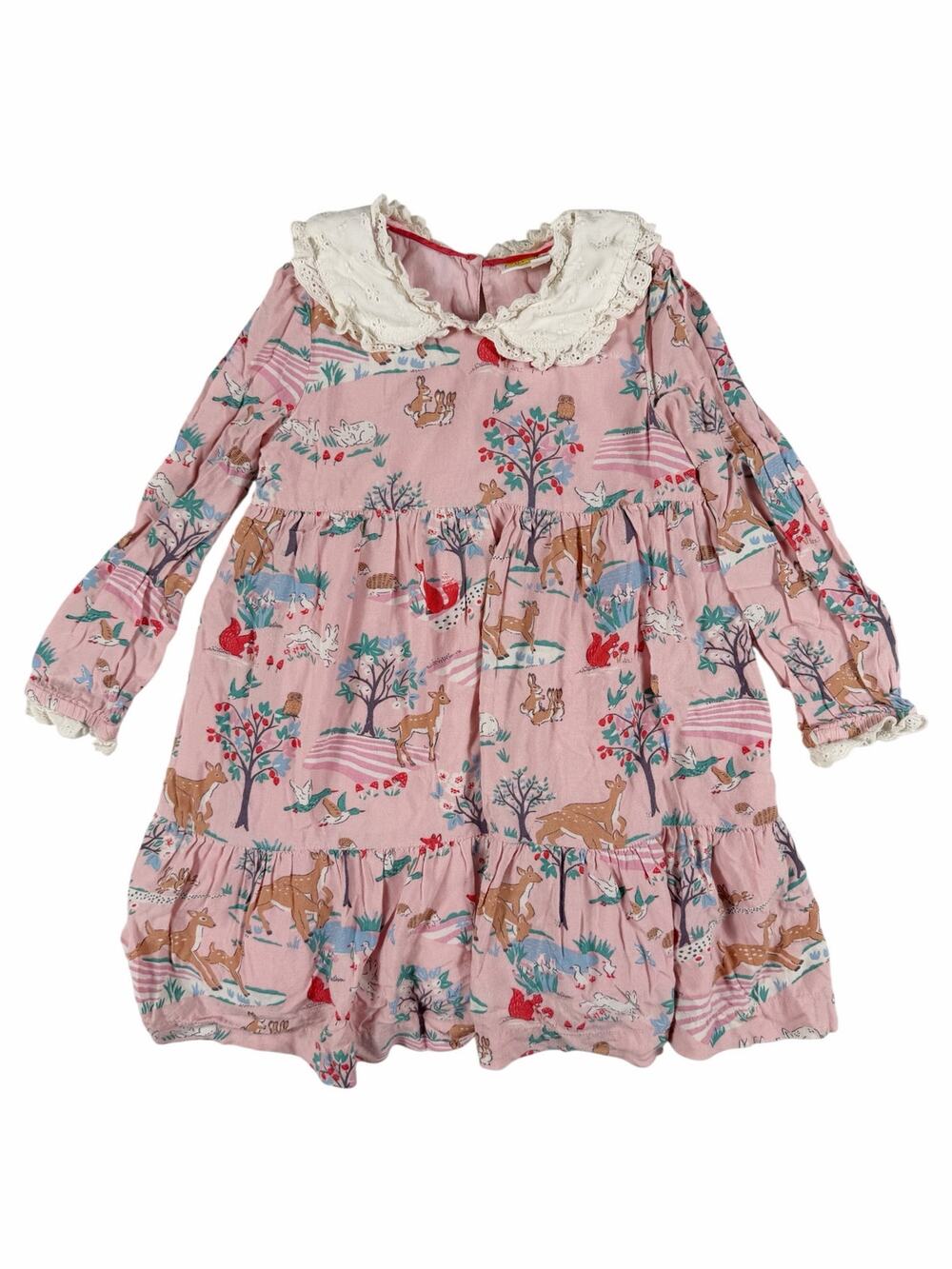 Mini Boden Woodland Animal Print Dress Girls 5–6 Pink Peter Pan Collar